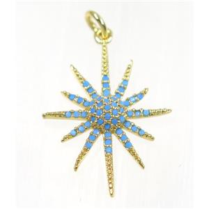 copper NorthStar pendant paved zircon, gold plated, turq, approx 18x25mm [FDZN2302]