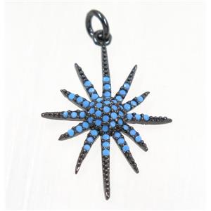 copper NorthStar pendant paved zircon, black plated, turq, approx 18x25mm [FDZN2303]