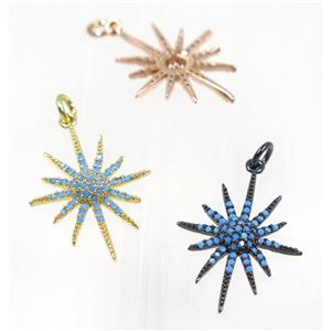copper NorthStar pendant paved zircon, mix color, turq, approx 18x25mm [FDZN2304]