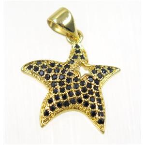 copper Star pendant paved zircon, gold plated, approx 16mm [FDZN2307]