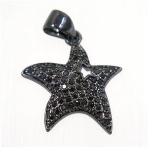copper Star pendant paved zircon, black plated, approx 16mm [FDZN2308]