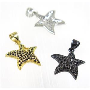 copper Star pendant paved zircon, mix color, approx 16mm [FDZN2309]