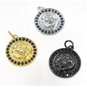 copper lionHead pendant paved zircon, mix color, approx 15mm dia [FDZN2319]