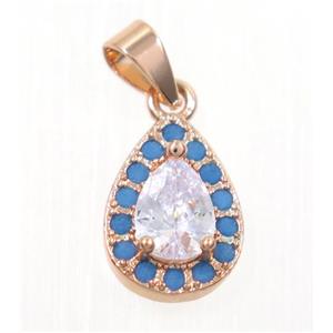 copper Teardrop pendant paved zircon, rose gold, approx 8x12mm [FDZN2320]