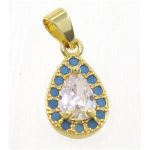copper Teardrop pendant paved zircon, gold plated, approx 8x12mm [FDZN2322]