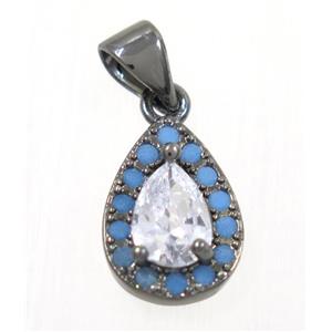 copper Teardrop pendant paved zircon, black plated, approx 8x12mm [FDZN2323]