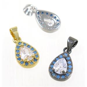 copper Teardrop pendant paved zircon, mix color, approx 8x12mm [FDZN2324]