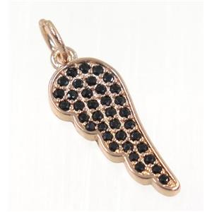 copper Wing pendant paved zircon, rose gold, approx 8x18mm [FDZN2325]