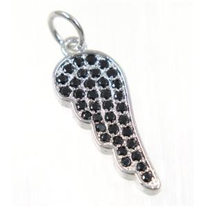 copper Wing pendant paved zircon, platinum plated, approx 8x18mm [FDZN2326]