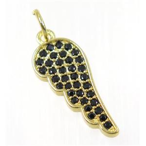 copper Wing pendant paved zircon, gold plated, approx 8x18mm [FDZN2327]