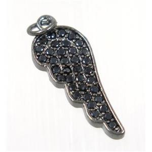 copper Wing pendant paved zircon, black plated, approx 8x18mm [FDZN2328]