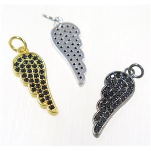 copper Wing pendant paved zircon, mix color, approx 8x18mm [FDZN2329]