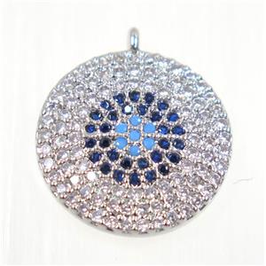 copper Circle pendant paved zircon, platinum plated, approx 15mm dia [FDZN2331]