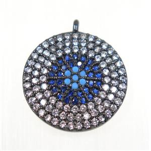 copper Circle pendant paved zircon, platinum plated, approx 15mm dia [FDZN2333]