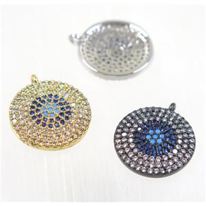 copper Circle pendant paved zircon, mix color, approx 15mm dia [FDZN2334]