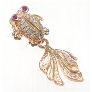 copper GoldFish pendant paved zircon, rose gold, approx 12-30mm [FDZN2335]