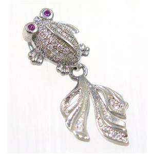 copper GoldFish pendant paved zircon, platinum plated, approx 12-30mm [FDZN2336]