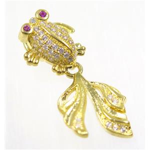 copper GoldFish pendant paved zircon, gold plated, approx 12-30mm [FDZN2337]