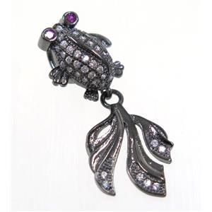 copper GoldFish pendant paved zircon, black plated, approx 12-30mm [FDZN2338]