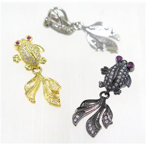 copper GoldFish pendant paved zircon, mix color, approx 12-30mm [FDZN2339]