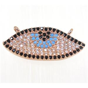 copper Evil eye pendant paved zircon with 2loops, rose gold, approx 11x25mm [FDZN2340]