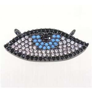 copper Evil eye pendant paved zircon with 2loops, black plated, approx 11x25mm [FDZN2343]