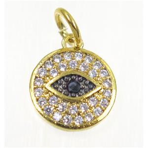 copper Evil eye pendant paved zircon, gold plated, approx 11.5mm dia [FDZN2346]