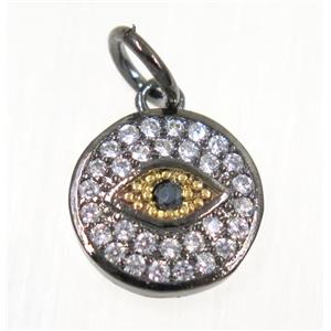 copper Evil eye pendant paved zircon, black plated, approx 11.5mm dia [FDZN2347]