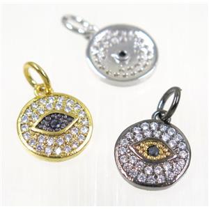 copper Evil eye pendant paved zircon, mix color, approx 11.5mm dia [FDZN2348]