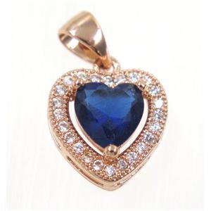 copper Heart pendant paved blue zircon, rose gold, approx 12x12mm [FDZN2349]