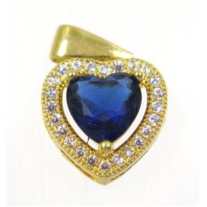 copper Heart pendant paved blue zircon, gold plated, approx 12x12mm [FDZN2351]