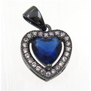 copper Heart pendant paved blue zircon, black plated, approx 12x12mm [FDZN2352]