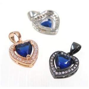 copper Heart pendant paved blue zircon, mix color, approx 12x12mm [FDZN2353]