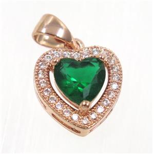 copper Heart pendant paved green zircon, rose gold, approx 12x12mm [FDZN2354]