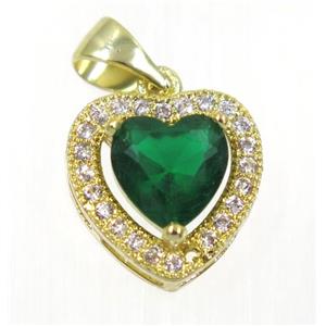 copper Heart pendant paved green zircon, gold plated, approx 12x12mm [FDZN2356]
