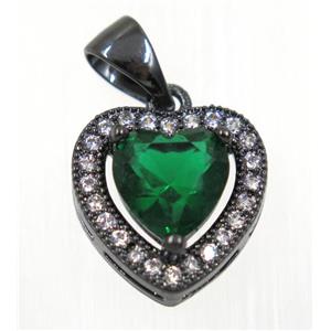 copper Heart pendant paved green zircon, black plated, approx 12x12mm [FDZN2357]