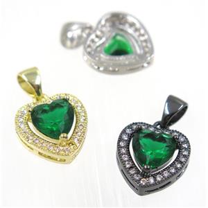 copper Heart pendant paved green zircon, mix color, approx 12x12mm [FDZN2358]