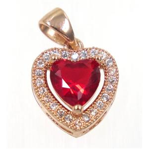 copper Heart pendant paved red zircon, rose gold, approx 12x12mm [FDZN2359]