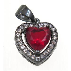copper Heart pendant paved red zircon, black plated, approx 12x12mm [FDZN2362]