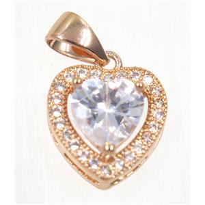 copper Heart pendant paved white zircon, rose gold, approx 12x12mm [FDZN2364]