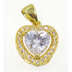 copper Heart pendant paved white zircon, gold plated, approx 12x12mm [FDZN2366]