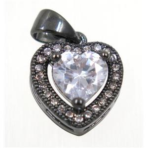 copper Heart pendant paved white zircon, black plated, approx 12x12mm [FDZN2367]