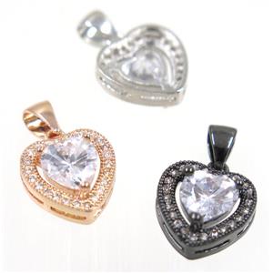 copper Heart pendant paved white zircon, mix color, approx 12x12mm [FDZN2368]