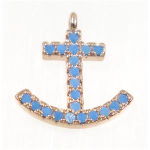copper Anchor pendant paved zircon, rose gold, approx 12x14mm [FDZN2369]