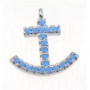 copper Anchor pendant paved zircon, platinum plated, approx 12x14mm [FDZN2370]