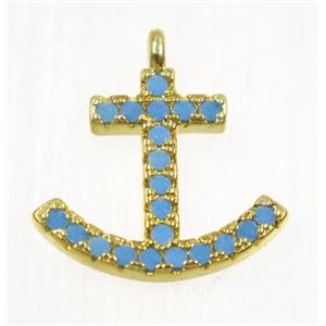 copper Anchor pendant paved zircon, gold plated, approx 12x14mm [FDZN2371]