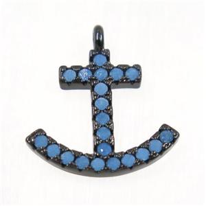 copper Anchor pendant paved zircon, black plated, approx 12x14mm [FDZN2372]