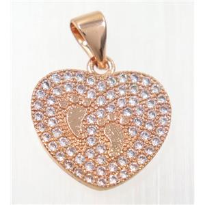 copper paw heart pendant paved zircon, rose gold, approx 14x16mm [FDZN2374]