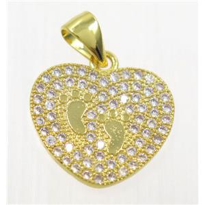 copper paw heart pendant paved zircon, gold plated, approx 14x16mm [FDZN2376]