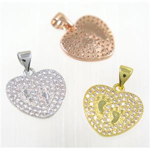 copper paw heart pendant paved zircon, mix color, approx 14x16mm [FDZN2377]
